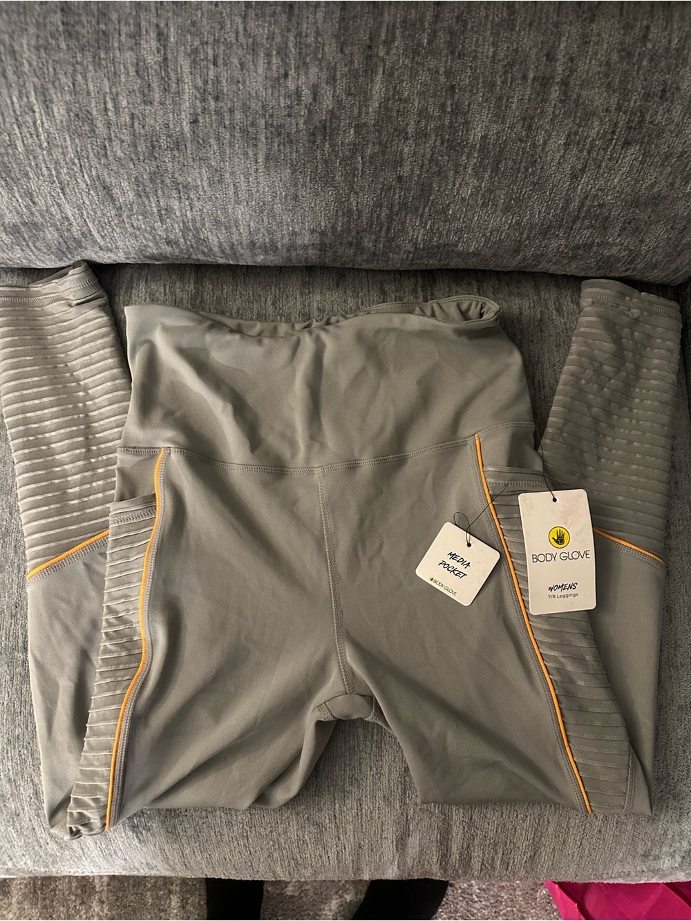Body Glove Gray Leggings with Yellow Accent Trim